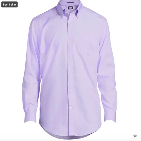 Land's End Button Down No Iron Pinpoint Oxford Purple Dress Shirt Men’s 15.5-33 - Picture 1 of 5